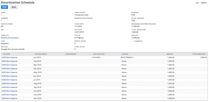 Amortization schedule in NetSuite